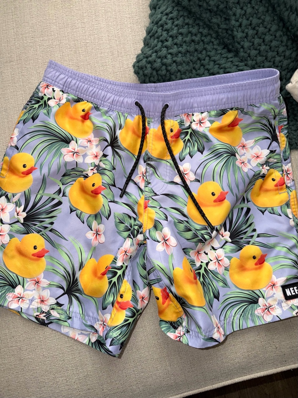 Neff Men’s Swim Trunks — Yellow Duck Pattern on Lavender